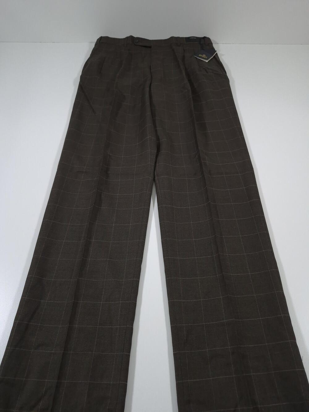 VTG Riviera Dress Pants Mens 36x36 Brown Wool Stretch Plaid Pleated NWT Canada